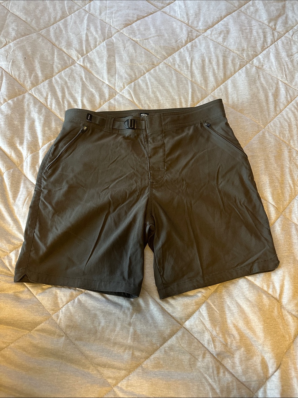 Prana Men's Olive Green Athletic Shorts with Zip Pockets